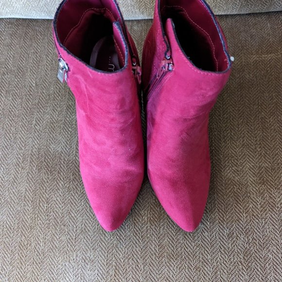 Suede Ankle Boots, Red, New, with 3 inches heel - Picture 1 of 8